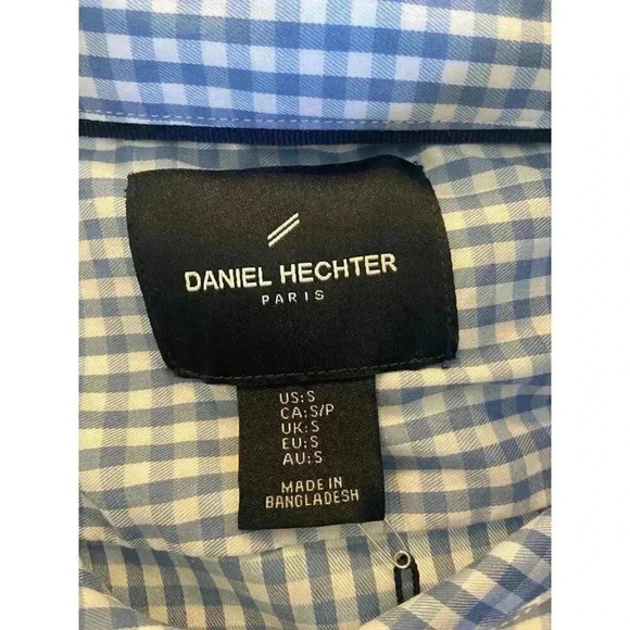 NWT DANIEL HECHTER PARIS Size S Men's Shirt Blue & White Checks Plaid Gingham - Picture 2 of 9